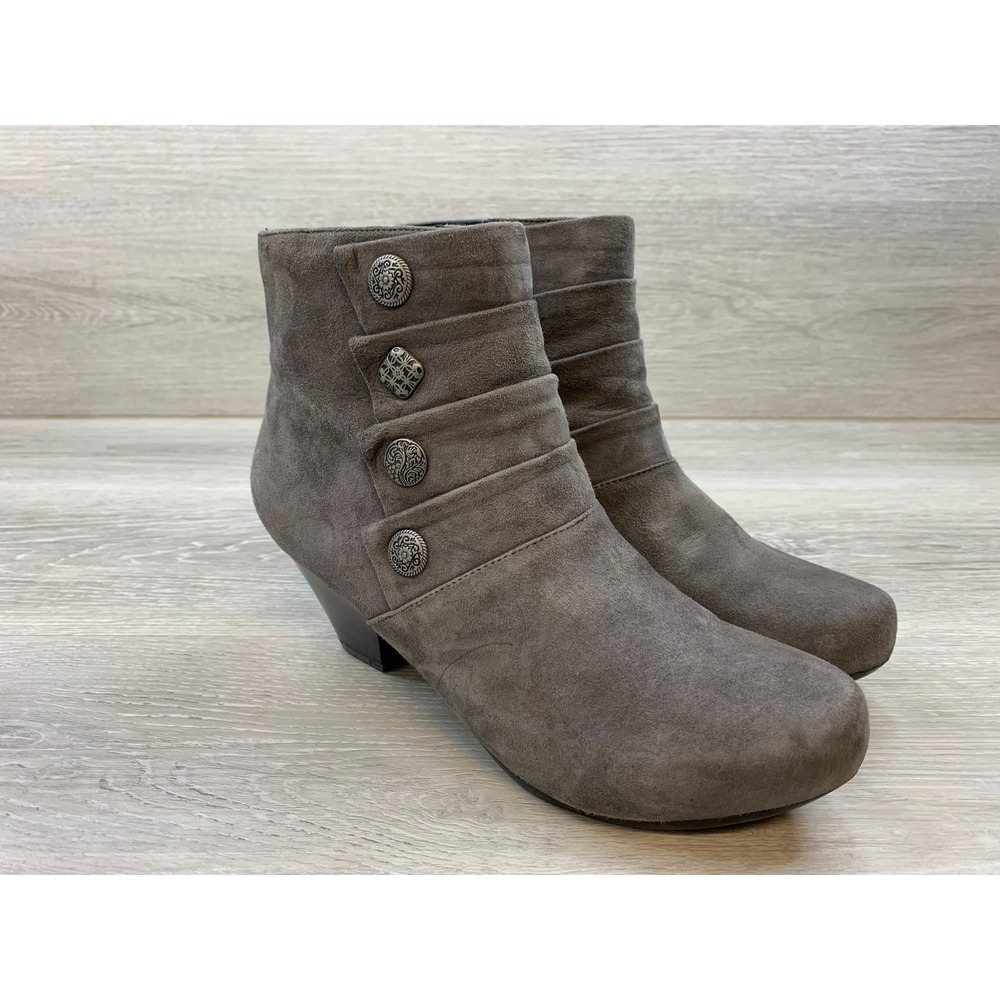 Dansko Women's Gray Suede Button Ankle Boots Side Zip Cone Heel 7.5 Comfort